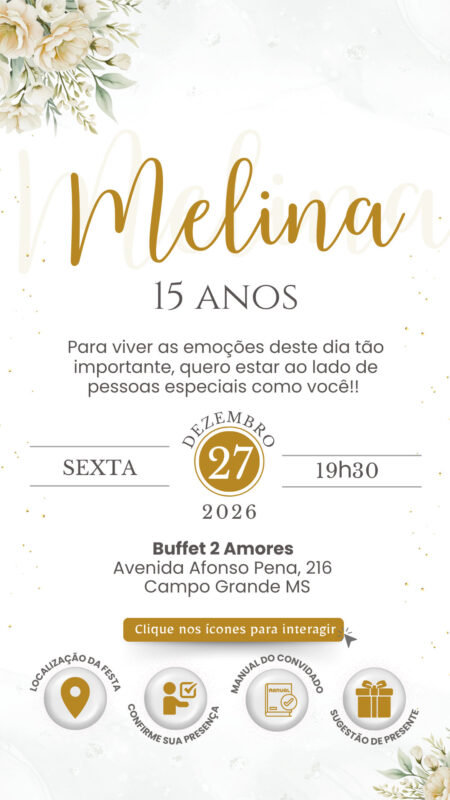 Convite Interativo - Branco e Dourado 1