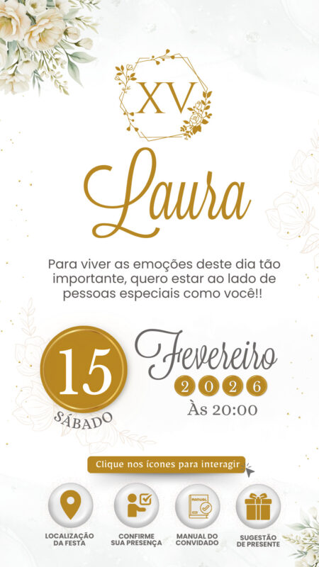 Convite Interativo - Branco e Dourado 8