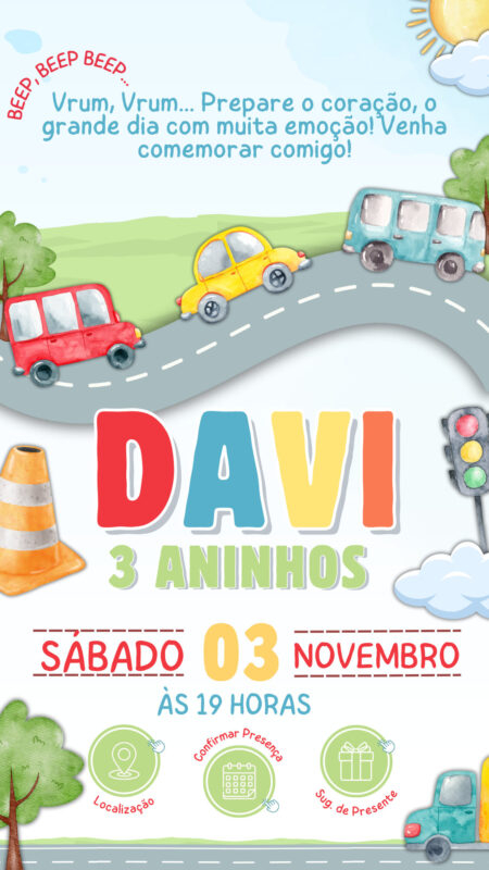 Convite Interativo - Carrinhos