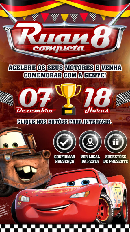 Convite Interativo - Carros da Disney Mcqueen