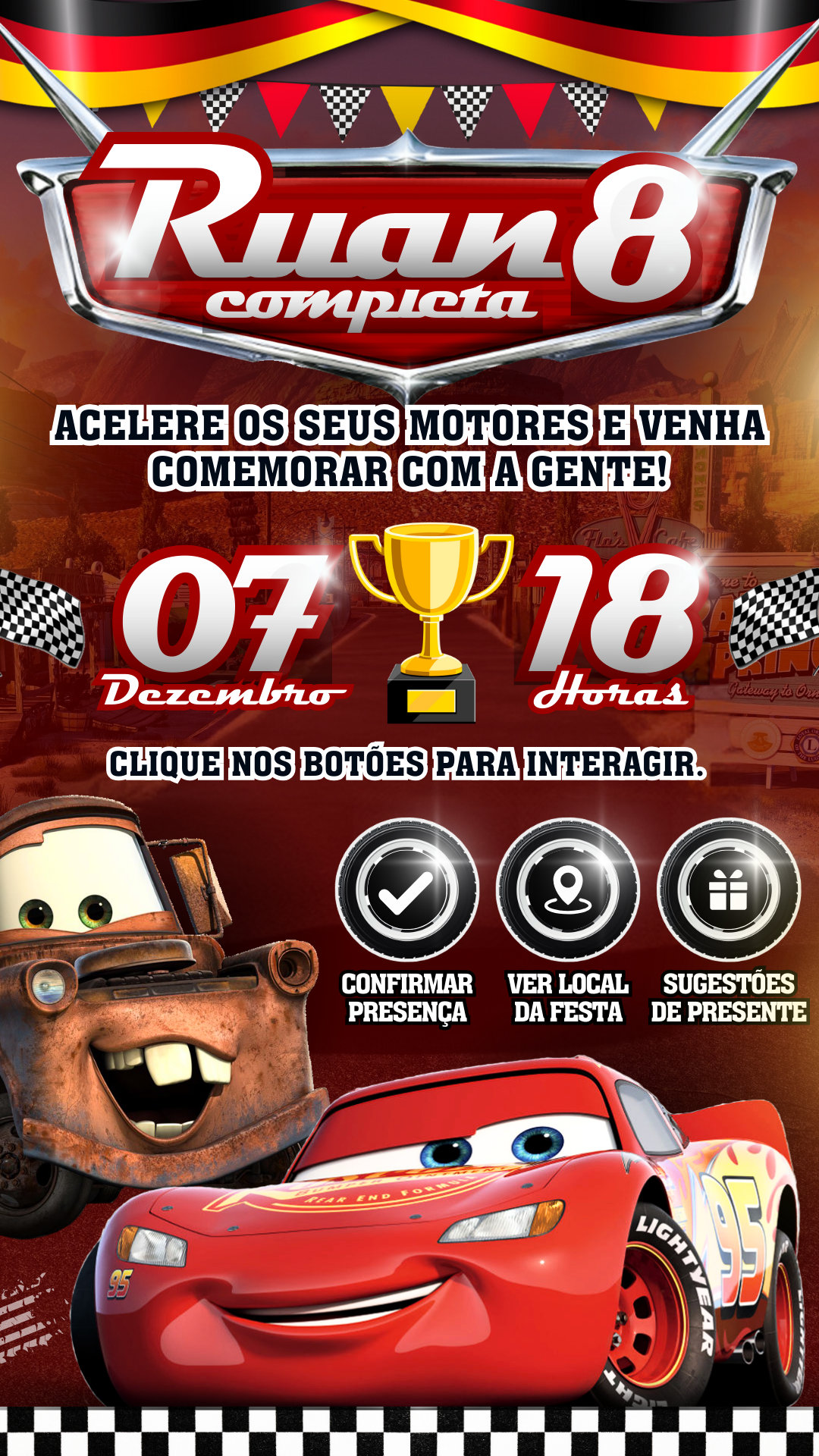 Convite Interativo - Carros da Disney Mcqueen