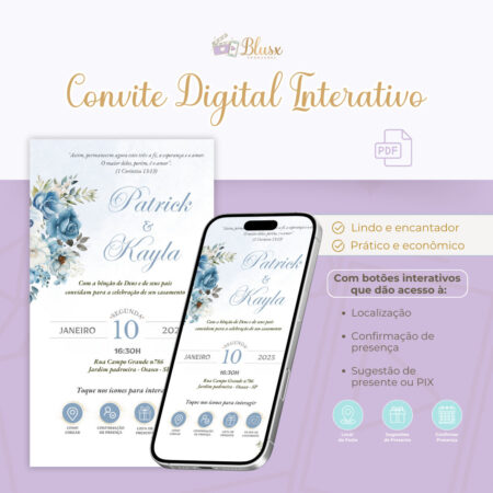 Convite Interativo - Casamento - Azul 18
