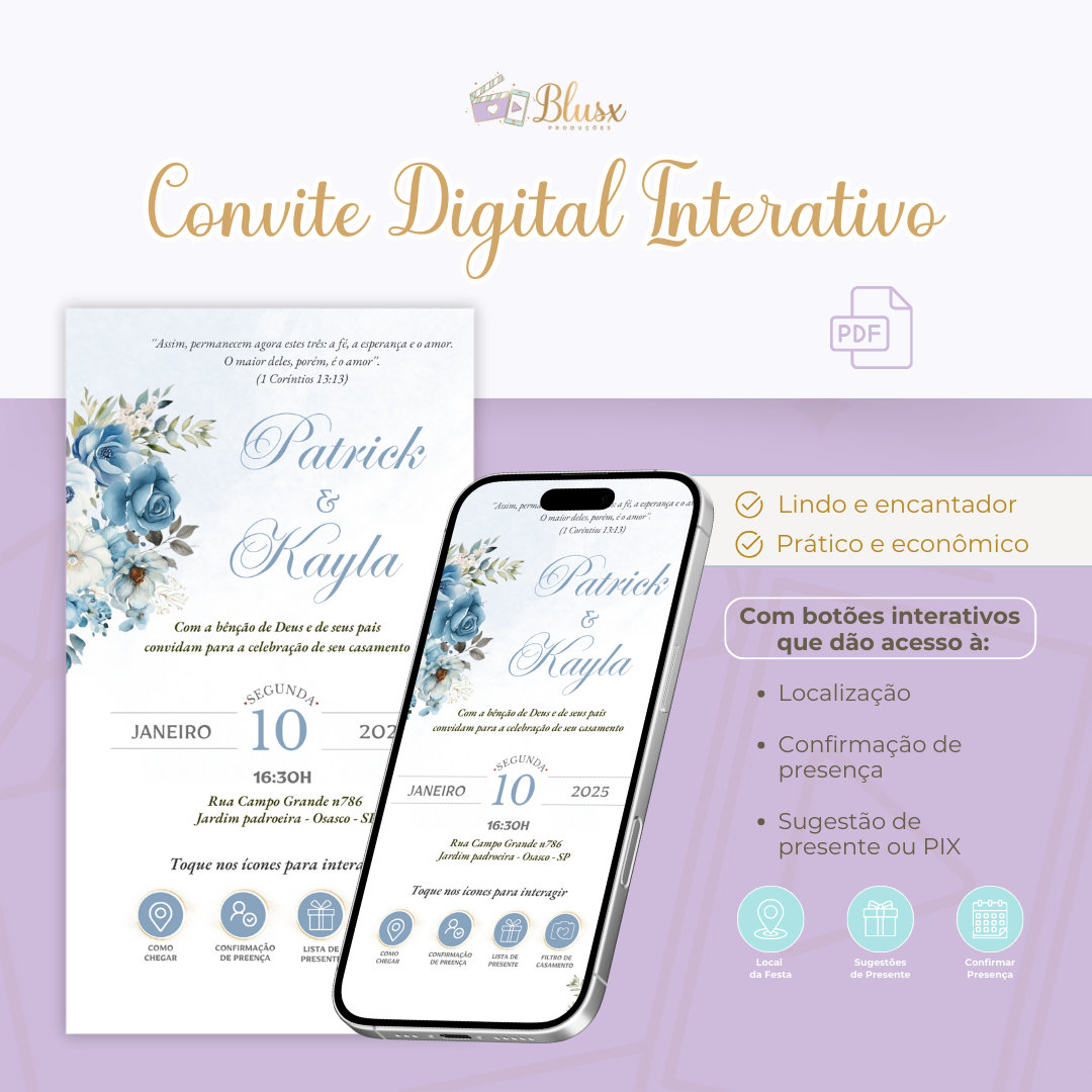 Convite Interativo - Casamento - Azul 18