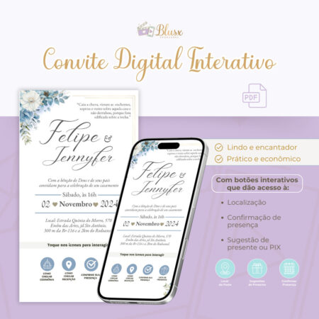 Convite Interativo - Casamento - Azul 19
