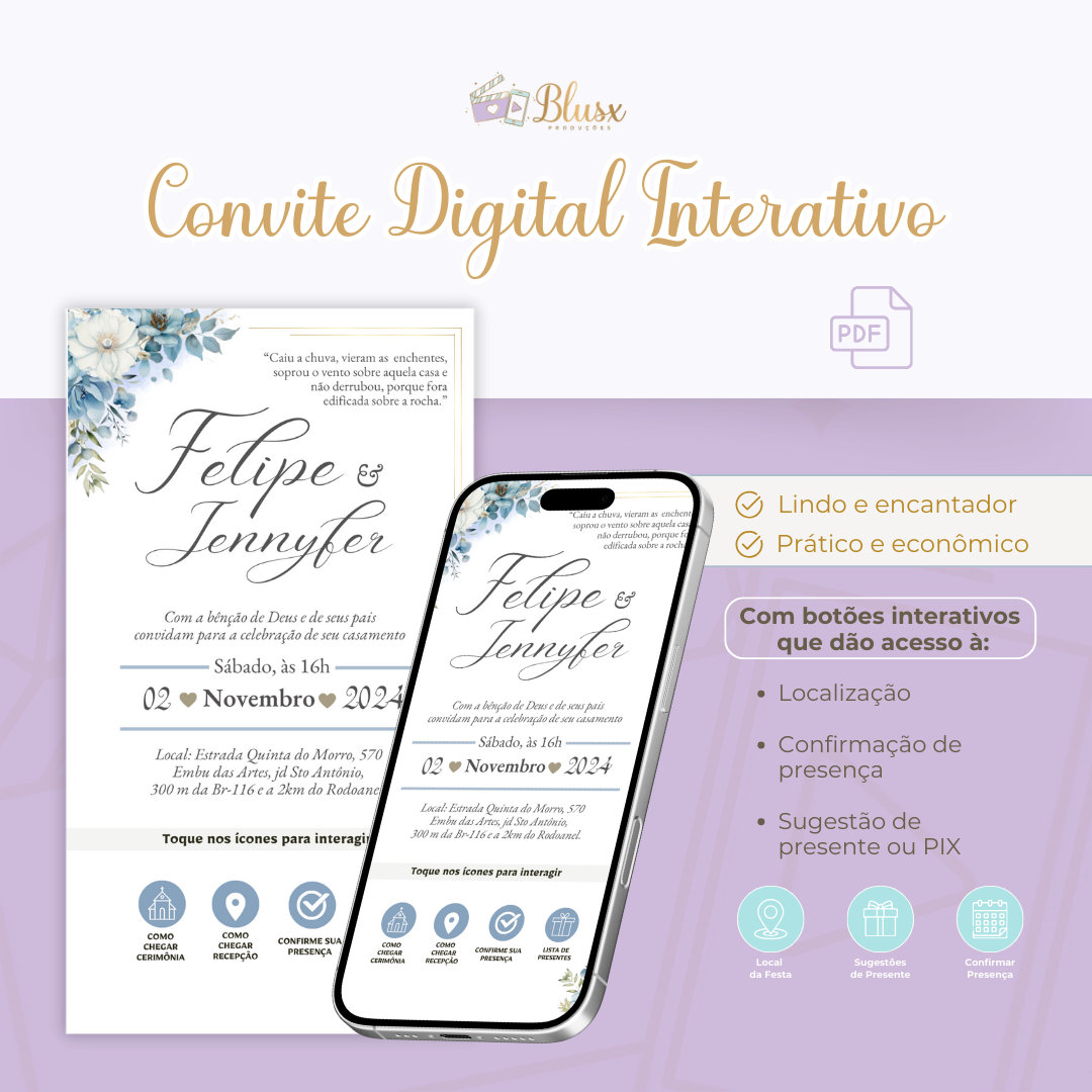 Convite Interativo - Casamento - Azul 19