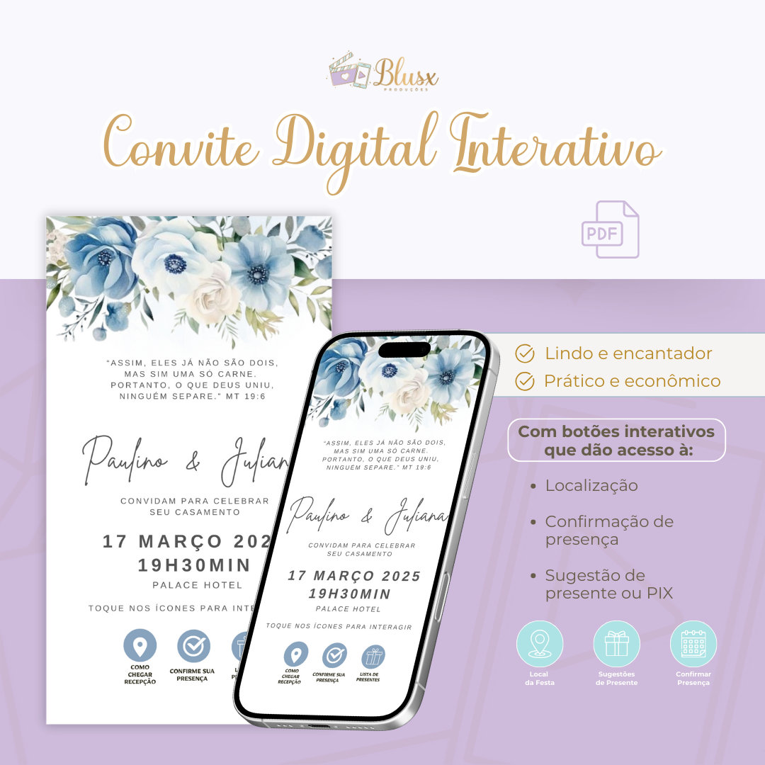 Convite Interativo - Casamento - Azul 20