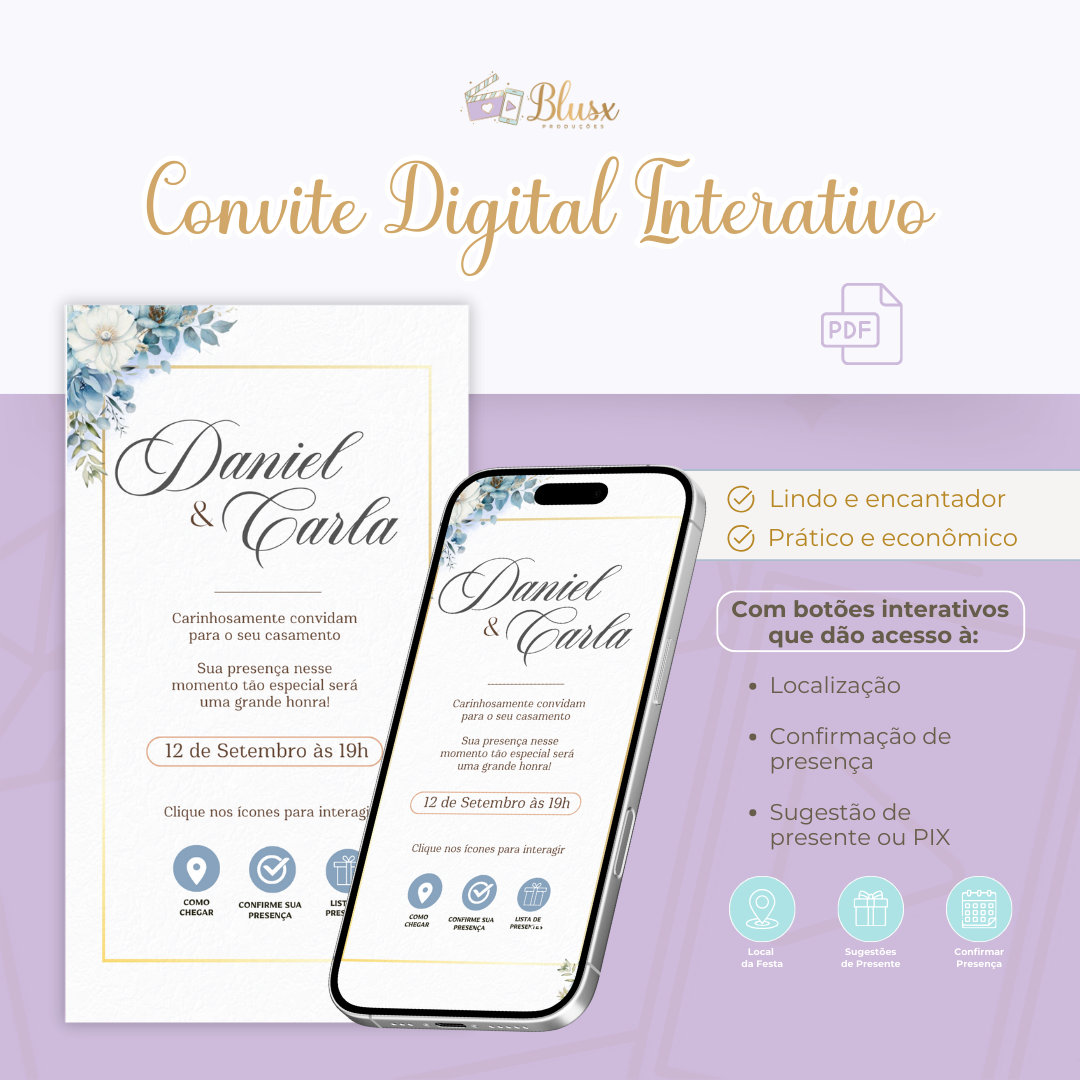 Convite Interativo - Casamento - Azul 23
