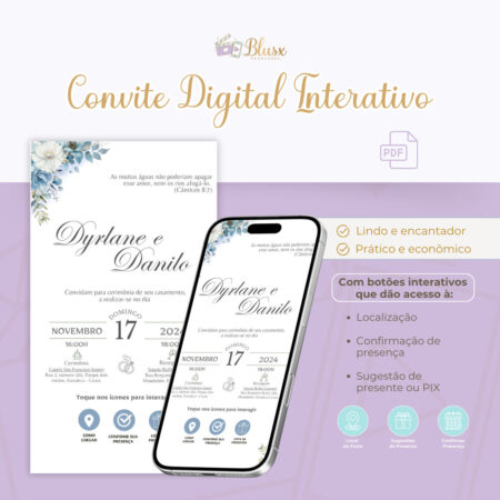 Convite Interativo - Casamento - Azul 25