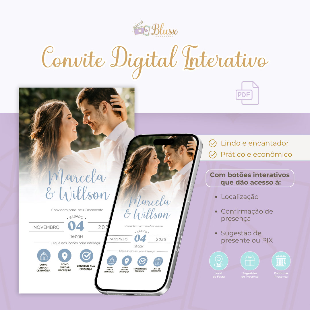 Convite Interativo - Casamento - Azul 28