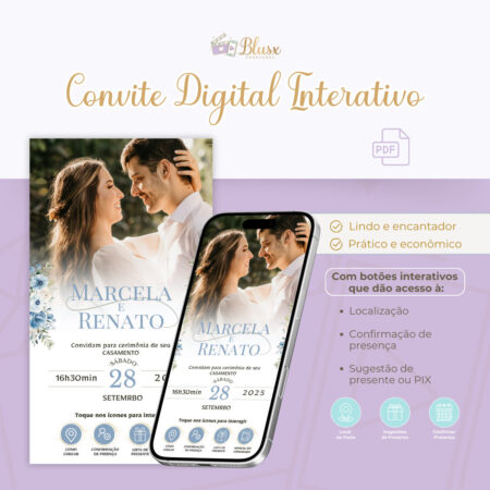 Convite Interativo - Casamento - Azul 34