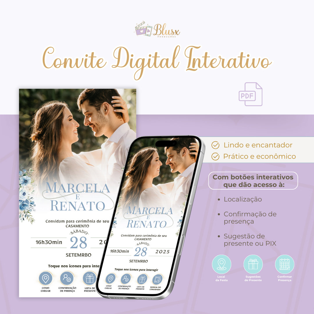 Convite Interativo - Casamento - Azul 34