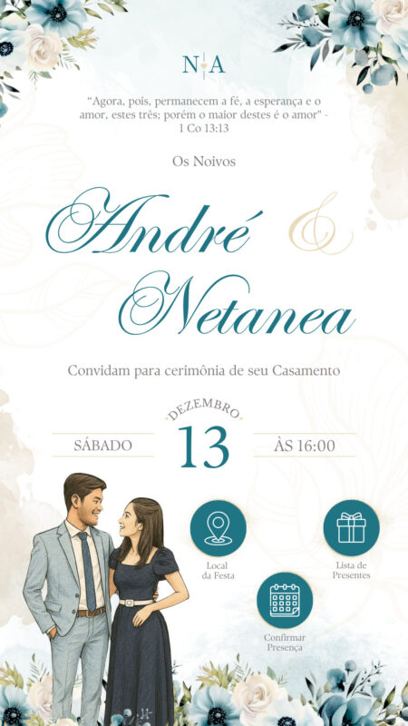 Convite Interativo - Casamento Azul Petróleo e Creme