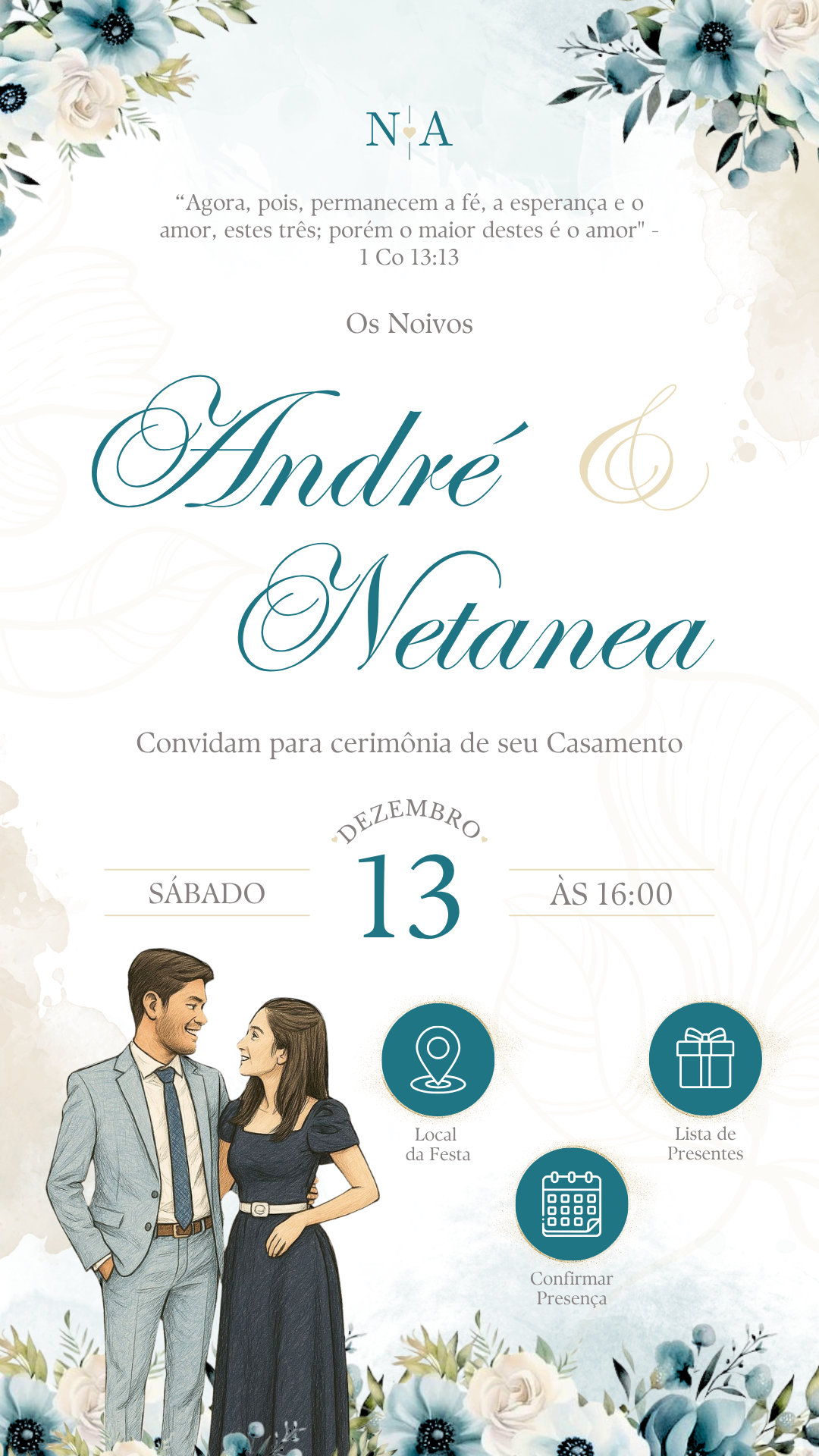 Convite Interativo - Casamento Azul Petróleo e Creme