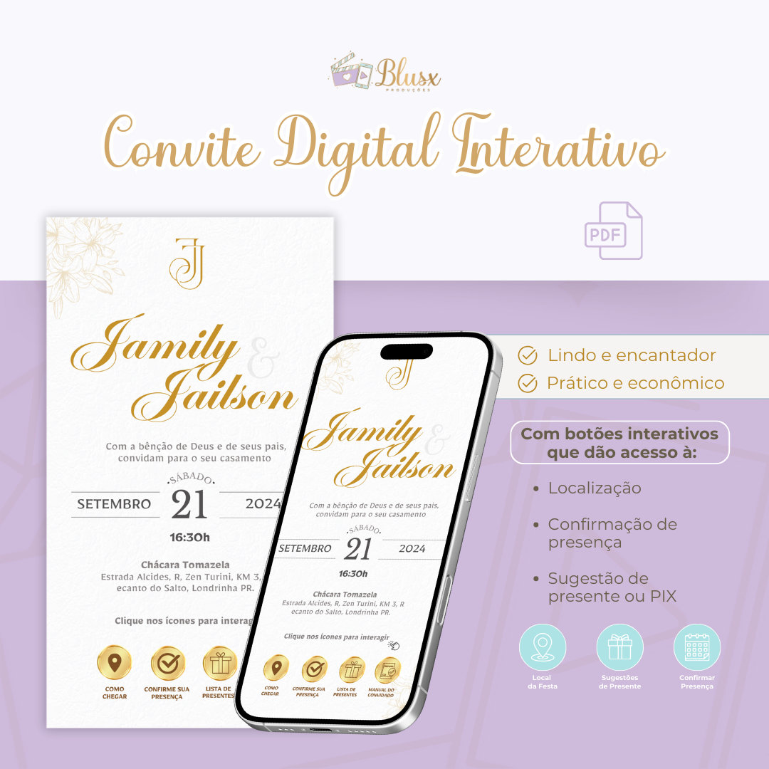 Convite Interativo - Casamento - Branco e Dourado 11
