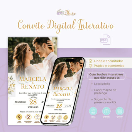 Convite Interativo - Casamento - Branco e Dourado 16