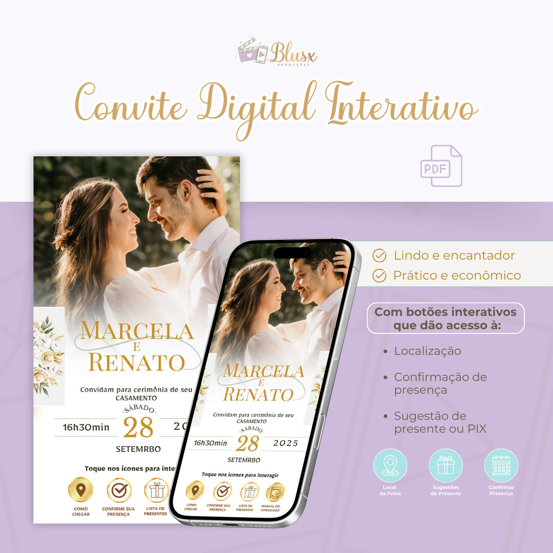 Convite Interativo - Casamento - Branco e Dourado 16