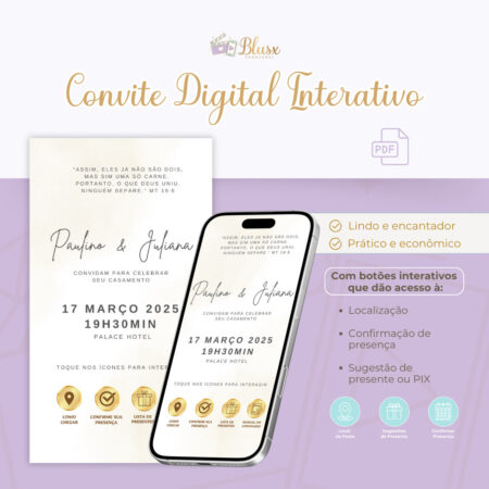 Convite Interativo - Casamento - Branco e Dourado 4