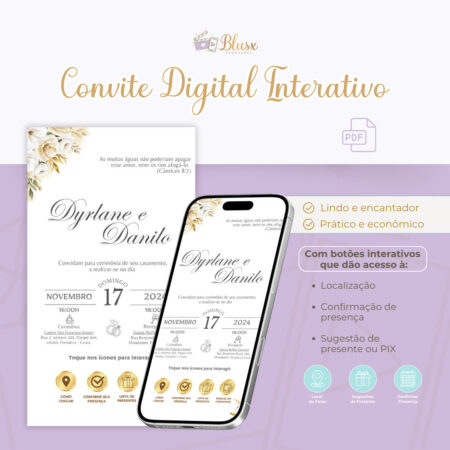 Convite Interativo - Casamento - Branco e Dourado 7