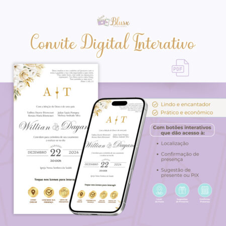 Convite Interativo - Casamento - Branco e Dourado 8