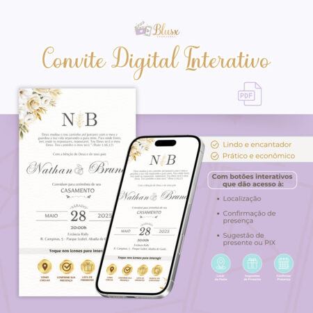 Convite Interativo - Casamento - Branco e Dourado 9