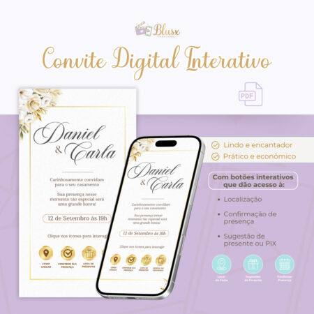 Convite Interativo - Casamento - Dourado 05