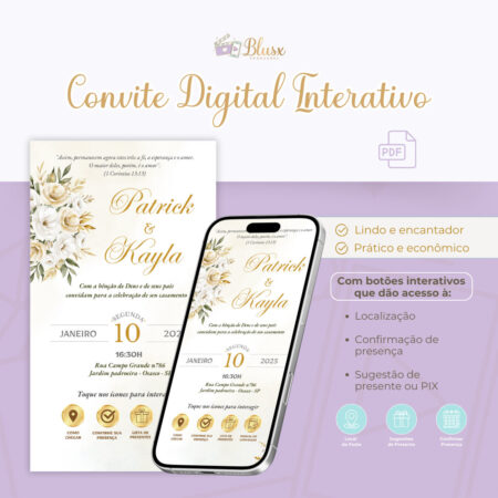 Convite Interativo - Casamento - Dourado