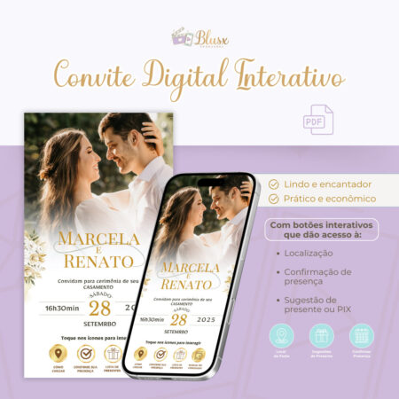 Convite Interativo - Casamento - Dourado 15