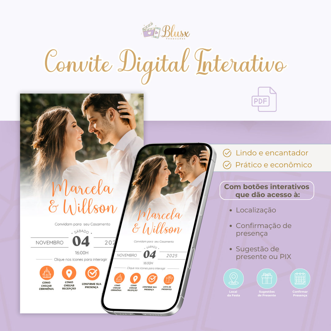 Convite Interativo - Casamento - Laranja 11