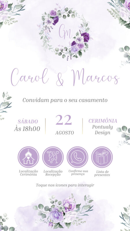 Convite Interativo - Casamento - Lilás 2