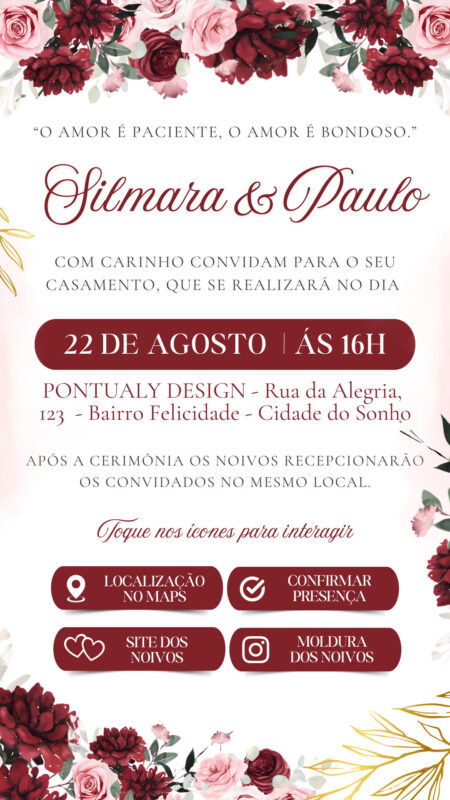 Convite Interativo - Casamento - Marsala e Rosa