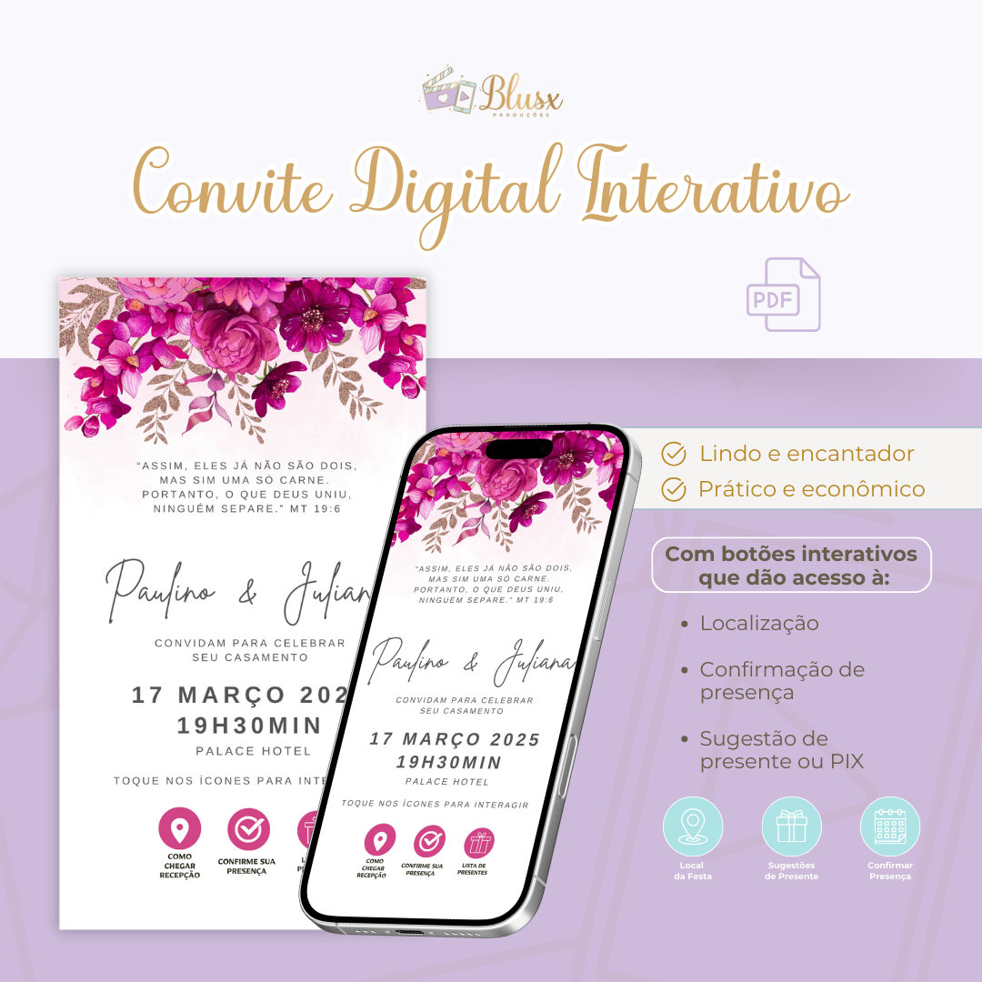Convite Interativo - Casamento - Pink 01