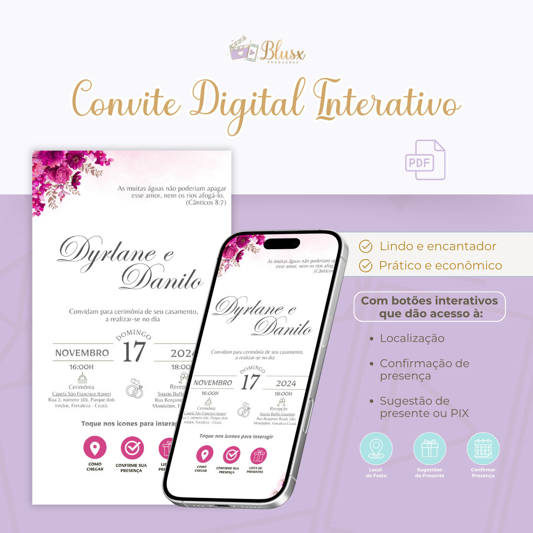 Convite Interativo - Casamento - Pink 06