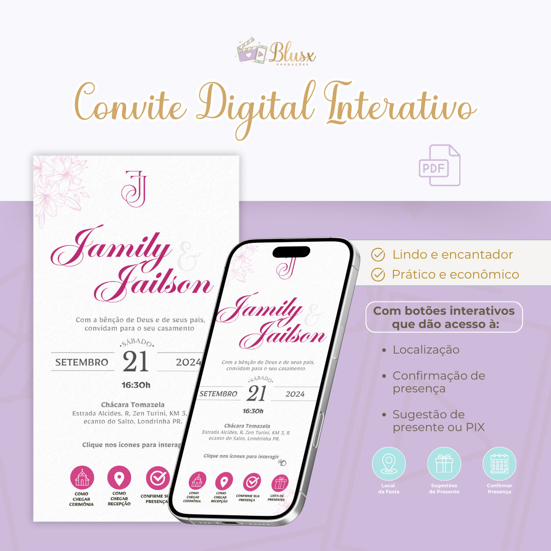 Convite Interativo - Casamento - Pink 11