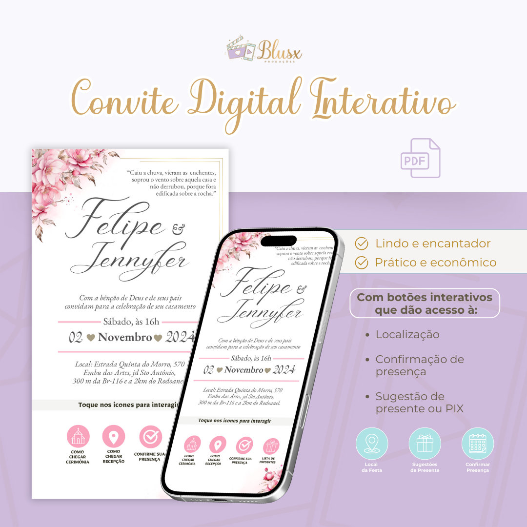 Convite Interativo - Casamento - Rosa 02