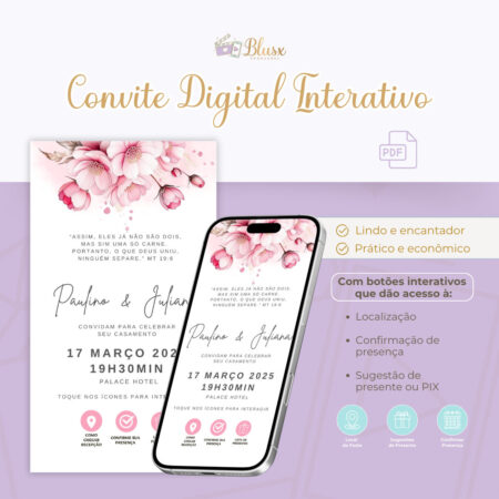 Convite Interativo - Casamento - Rosa 03