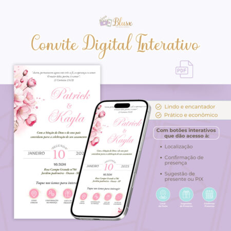 Convite Interativo - Casamento - Rosa 04