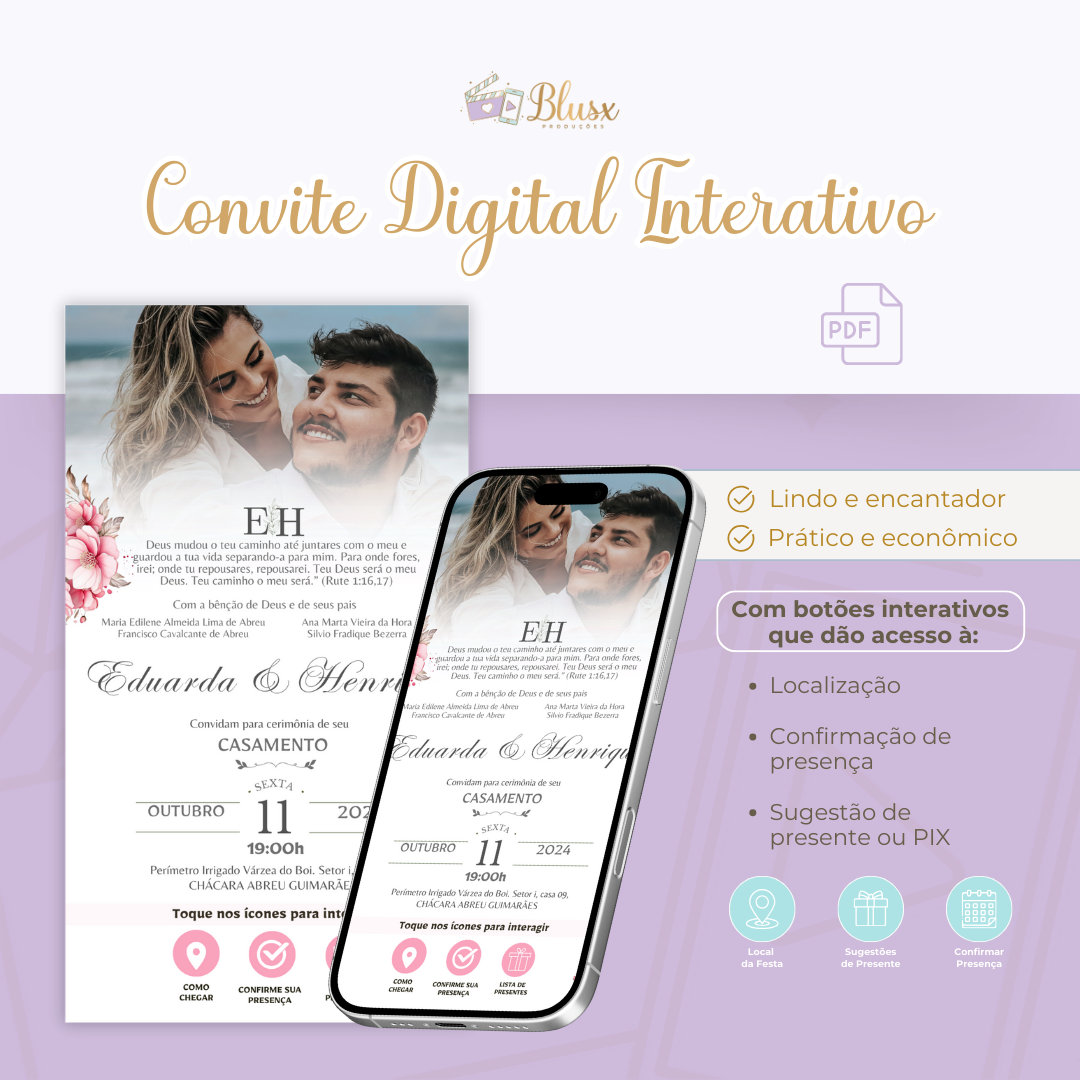 Convite Interativo - Casamento - Rosa 06