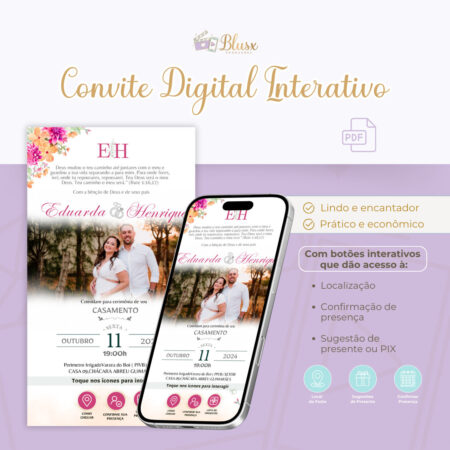 Convite Interativo - Casamento - Rosa 1