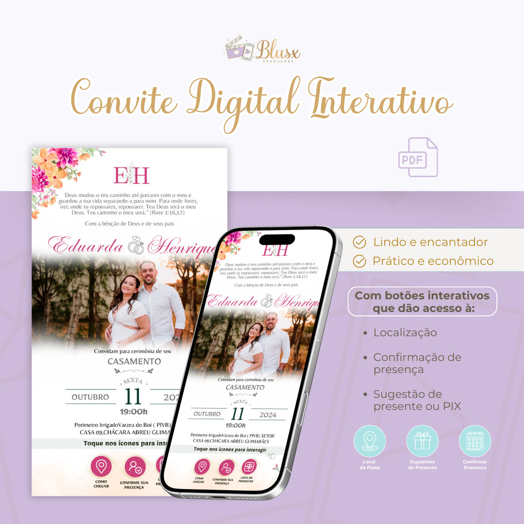 Convite Interativo - Casamento - Rosa 1