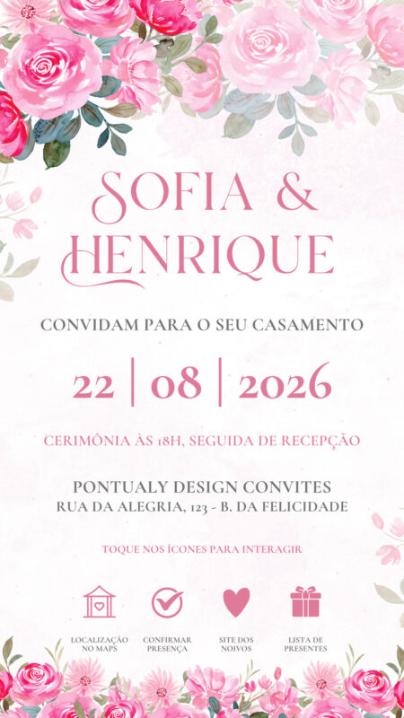Convite Interativo - Casamento - Rosa