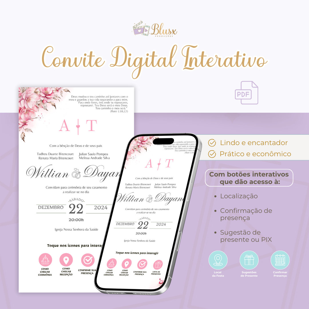 Convite Interativo - Casamento - Rosa 11