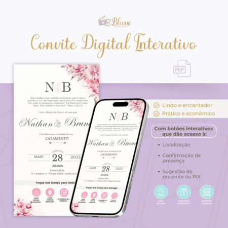 Convite Interativo - Casamento - Rosa 12