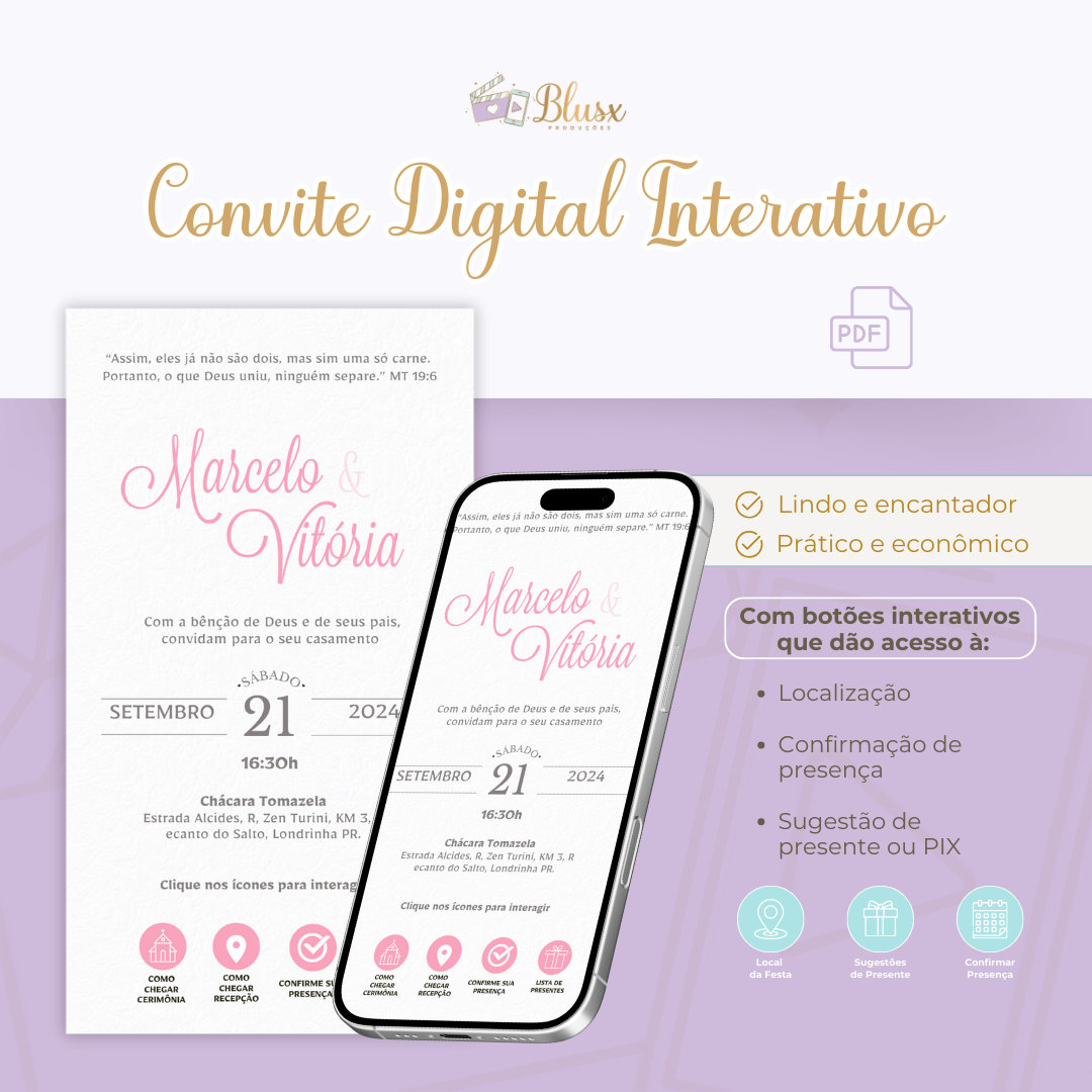 Convite Interativo - Casamento - Rosa 16