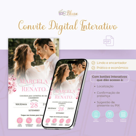 Convite Interativo - Casamento - Rosa 18