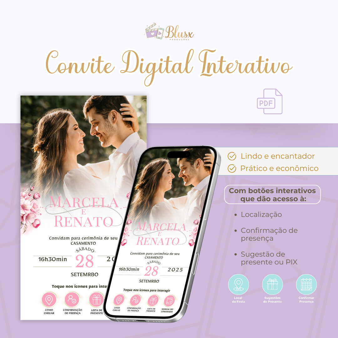 Convite Interativo - Casamento - Rosa 18
