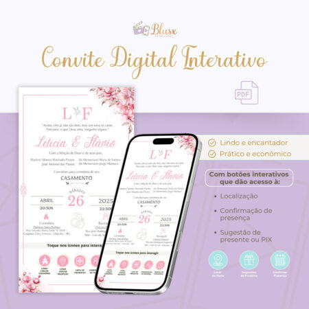 Convite Interativo - Casamento - Rosa 19