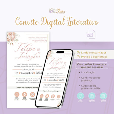 Convite Interativo - Casamento - Rosa 20