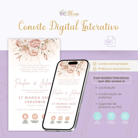 Convite Interativo - Casamento - Rosa 21