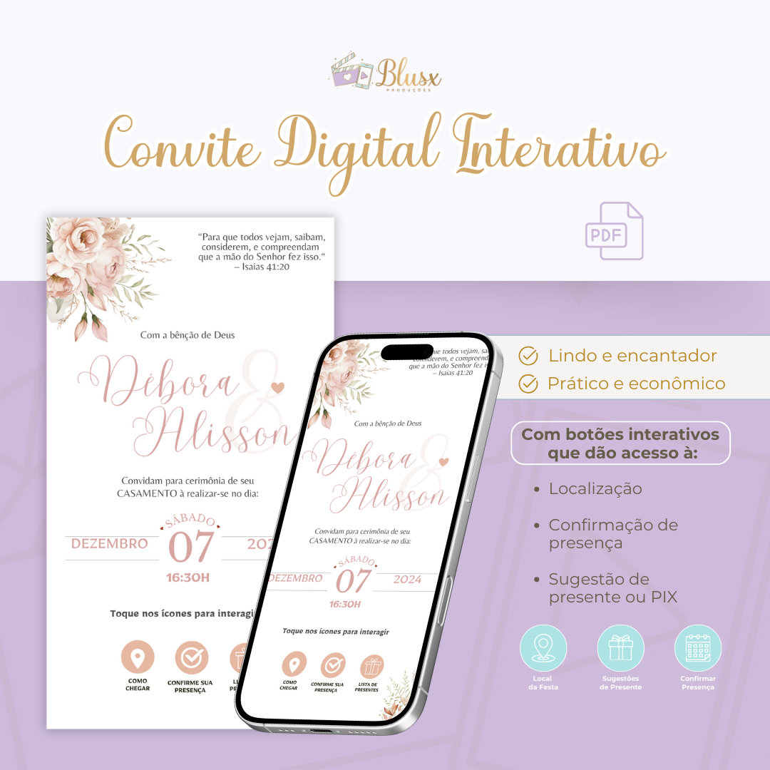Convite Interativo - Casamento - Rosa 22