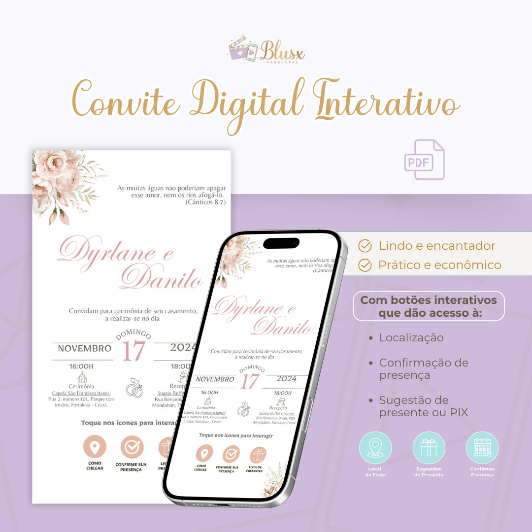 Convite Interativo - Casamento - Rosa 25